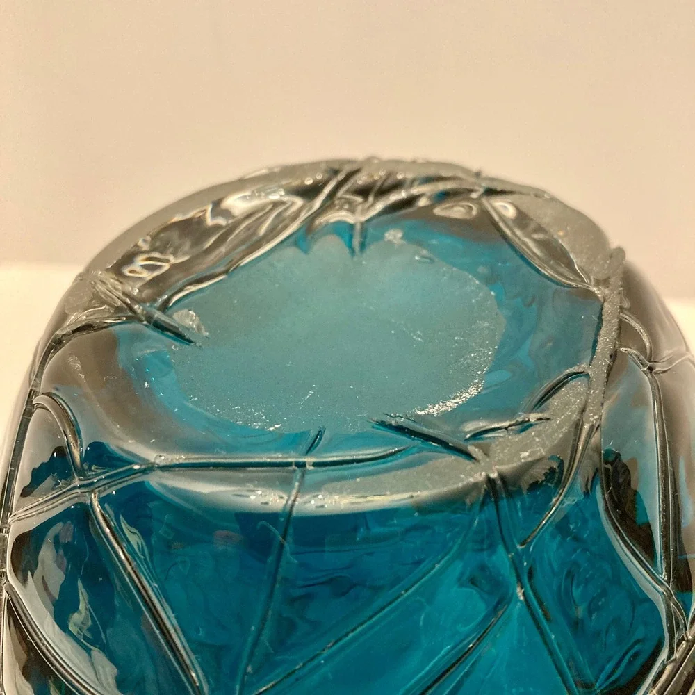 Vintage Hand Blown Threaded Thick Art Glass Vase 8.5